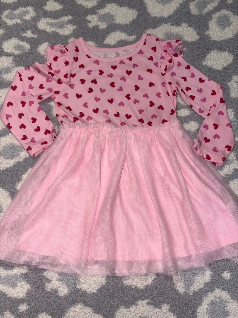 Pink Hearts Long Sleeve Tulle Dress Way To Celebrate Valentine’s Day 3T